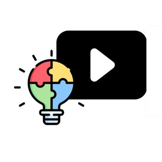 Une ampoule en forme de puzzle coloré et un pictogramme symbole de vidéo