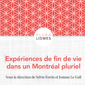 Motifs géométriques rouges et blancs, avec le logo "pluralismes"