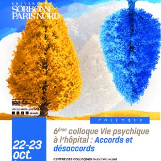 Affiche du colloque vie psychique à l'hôpital représentant des arbres colorés tête b^che