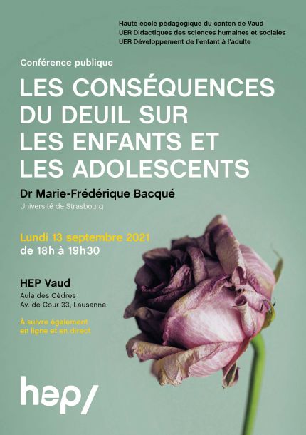 Affiche de la conférence avec une fleur légèrement peu fânée