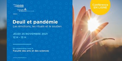 Affiche de la conférence avec une fleur et un soleil derrière