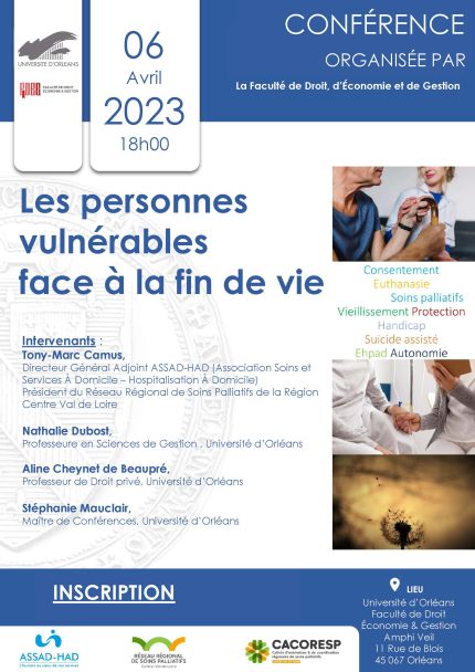Affiche conférences les personnes vulnérables face à la fin de vie