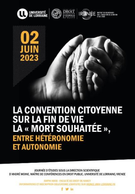 Affiche du colloque représentant une main qui en tient une autre sur fond noir