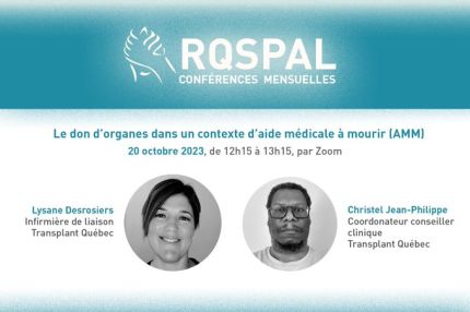 Visuel de la conférence mensuelle du RQSPAL avec logoe et visage des intervenants
