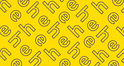 lignes de lettres h et e sur fond jaune