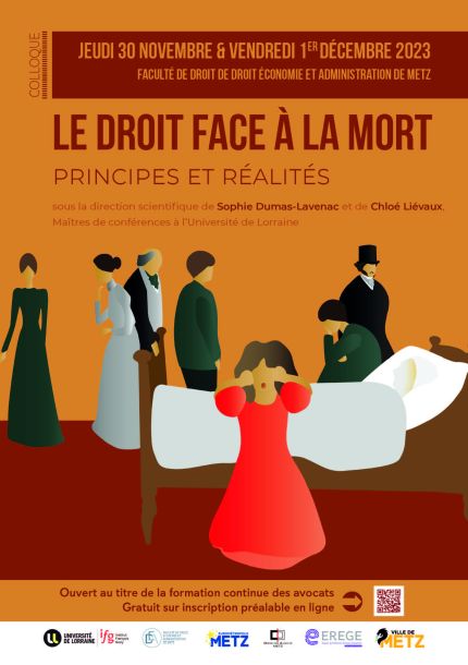 Affiche représentant des personnages éplorés stylisés à côté d'un défunt dans un lit.