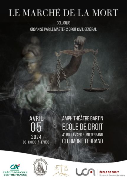 Affiche du colloque représentant la balance de la justice dans un nuage de fumée