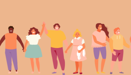Dessin représentant différents personnages souriants