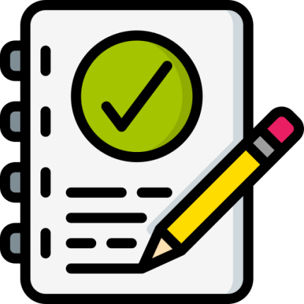 picto de smashicons représentant un carnet anotté avec un symbole validation