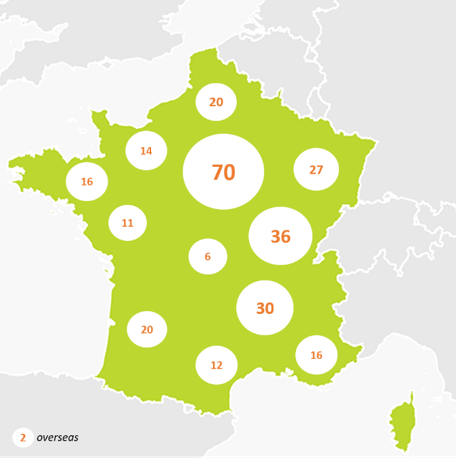 Map of end of life researchers in France 2019