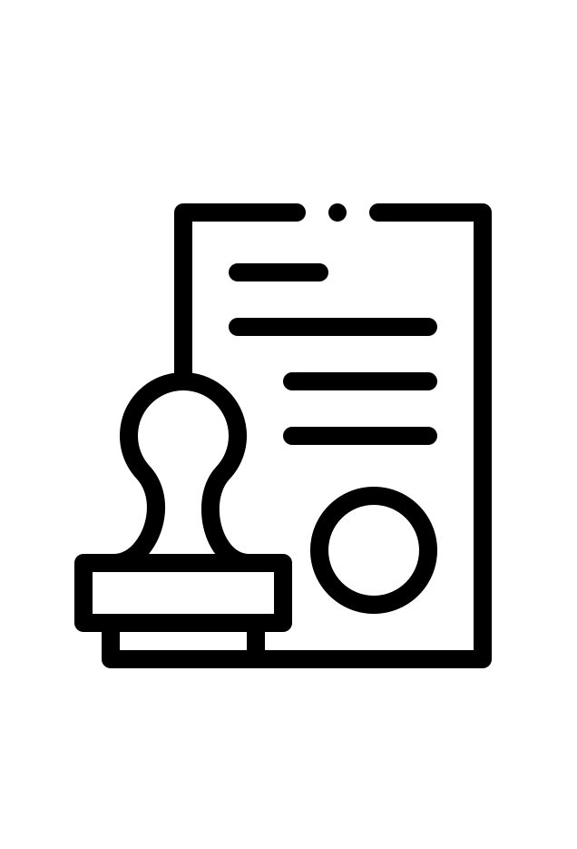 pictogramme représentant un document officiel et un tampon