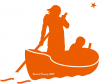 Silhouette orange d'un homme dans une barque évoquant le passeur du Styx