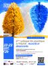 Poster for the symposium on mental health in hospitals, featuring colorful trees upside down